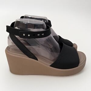 Crocs Brooklyn Ankle Strap Wedge Sandals Black/Shitake Color Womens Size 8